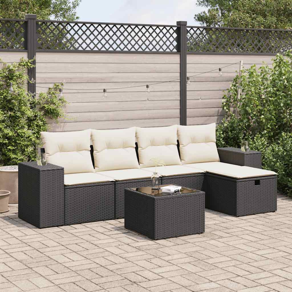 vidaXL 6-tlg. Garten-Sofagarnitur mit Kissen Schwarz Poly Rattan