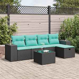 Vrtna sedežna garnitura 6-delna z blazinami črna poli ratan