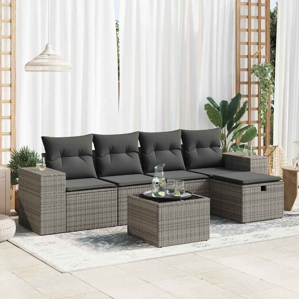 vidaXL Set mobilier grădină cu perne, 6 piese, gri, poliratan