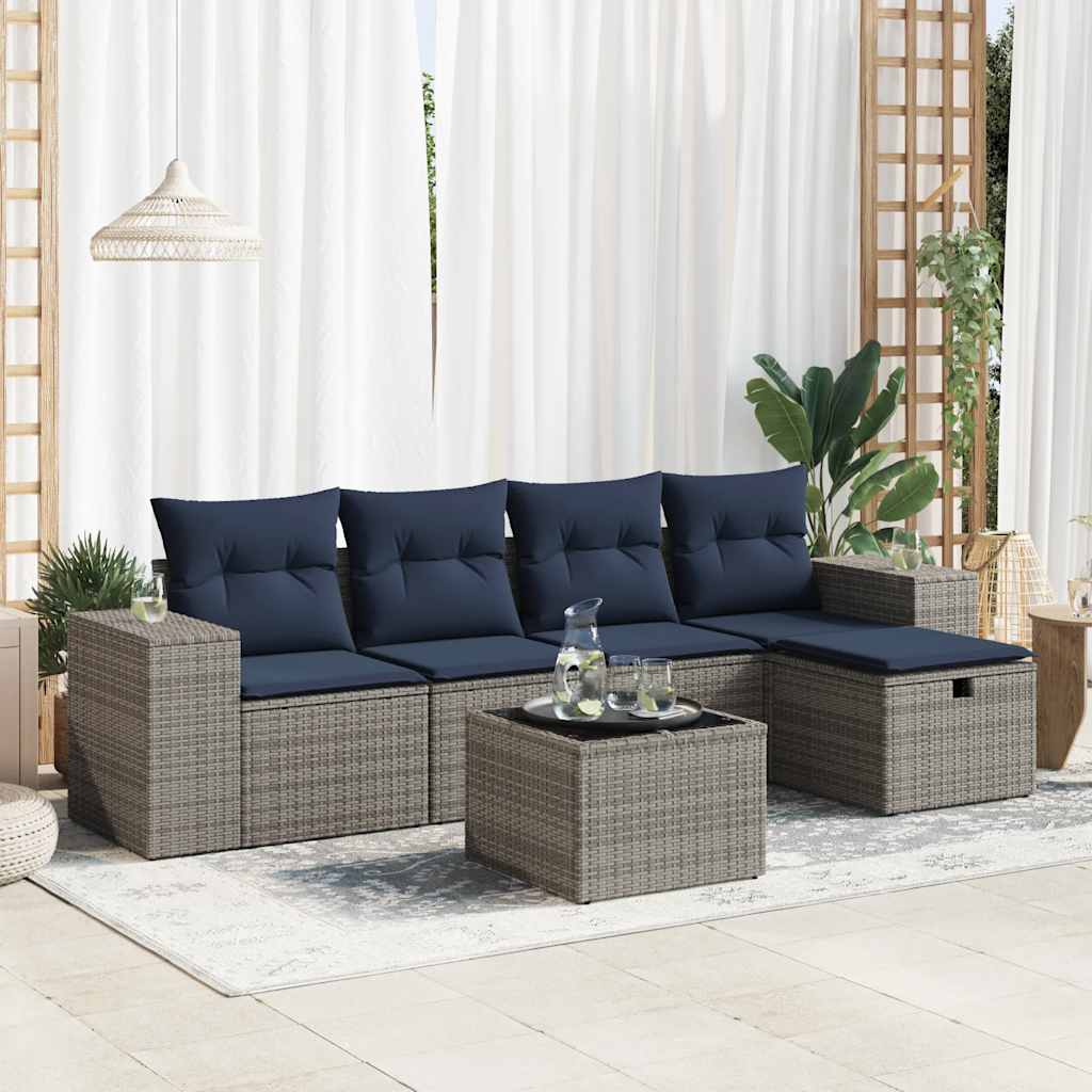 6-dijelni set vrtnih sofa od poliratana s jastucima sivi