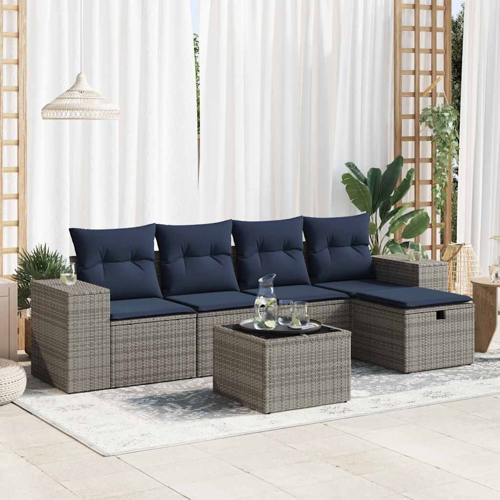 vidaXL Set mobilier grădină cu perne, 6 piese, gri, poliratan