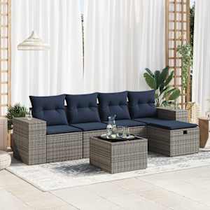 Vrtna sedežna garnitura 6-delna z blazinami siv poli ratan