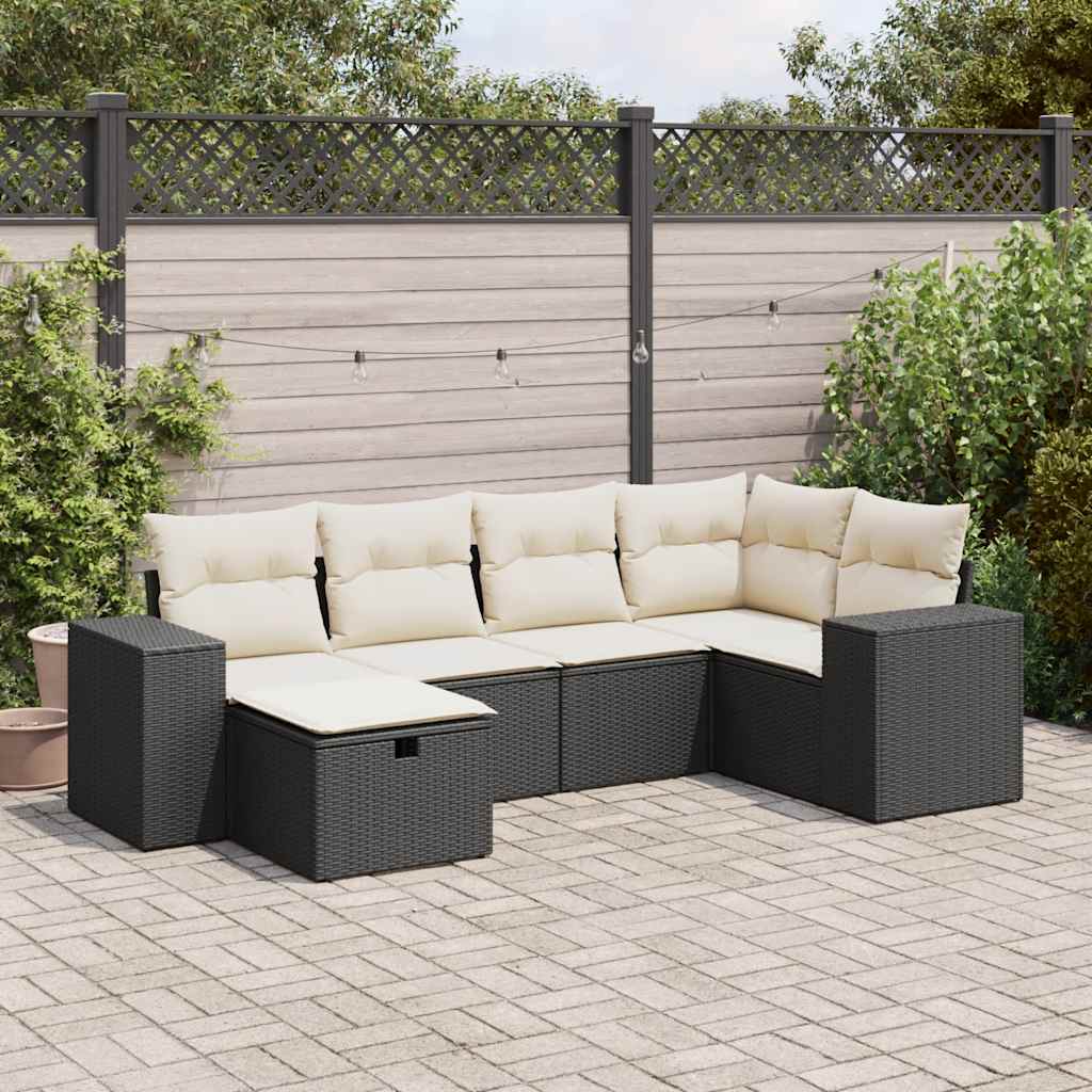 vidaXL 6-tlg. Garten-Sofagarnitur mit Kissen Schwarz Poly Rattan