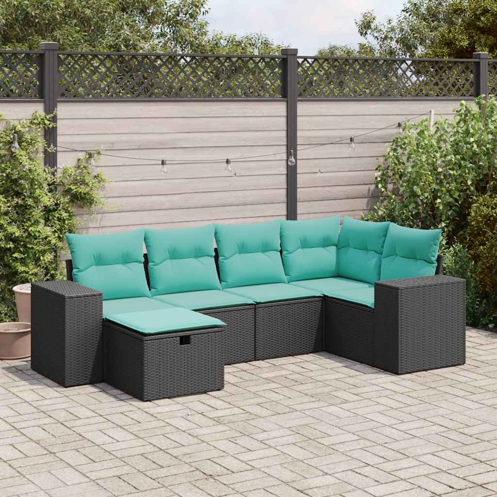 vidaXL 6-tlg. Garten-Sofagarnitur mit Kissen Schwarz Poly Rattan