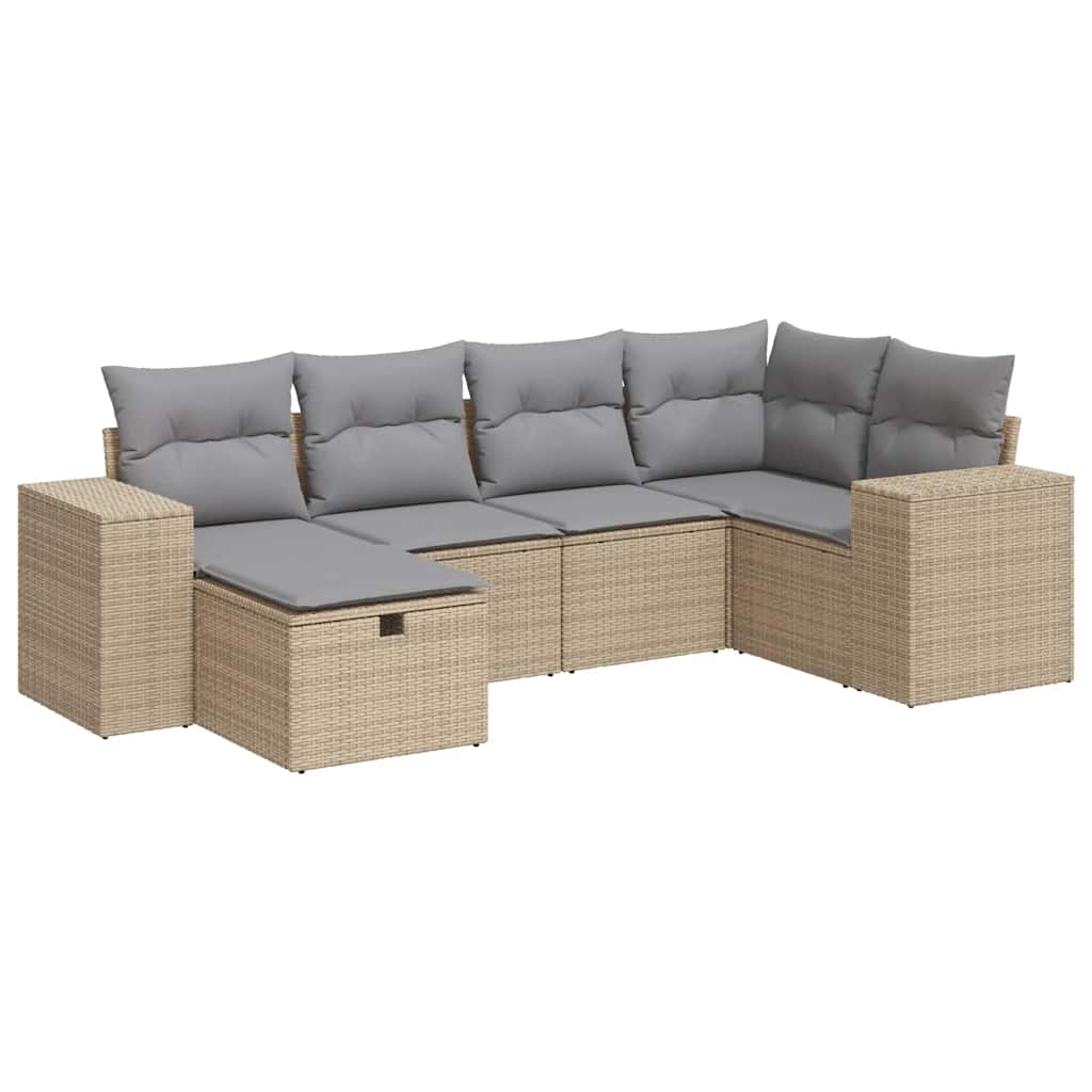 Thumbnail - vidaXL 6-tlg. Garten-Sofagarnitur mit Kissen Beige Poly Rattan
