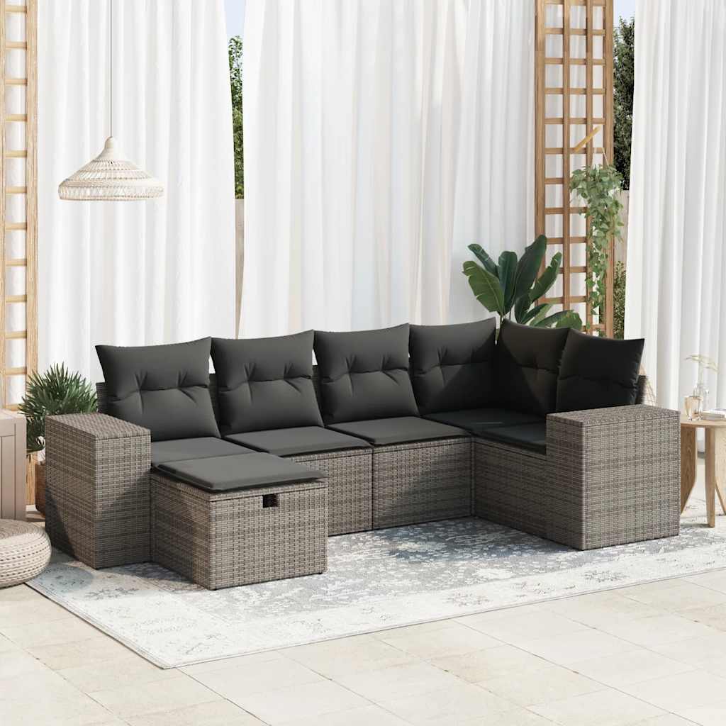 vidaXL 6-tlg. Garten-Sofagarnitur mit Kissen Grau Poly Rattan