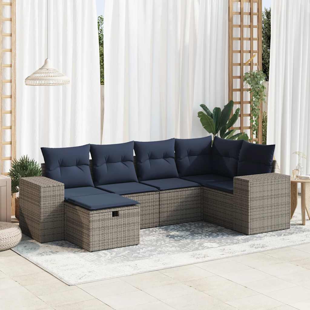 vidaXL Set mobilier grădină cu perne, 6 piese, gri, poliratan