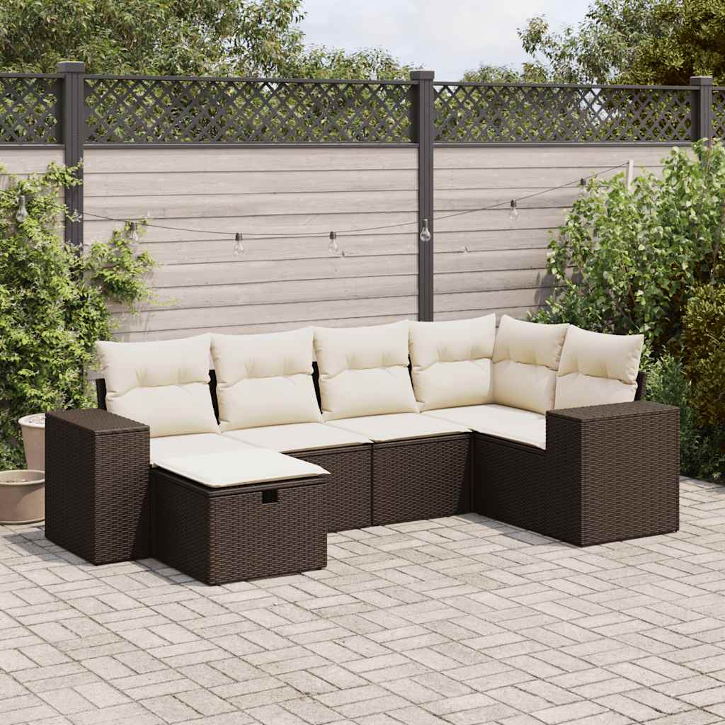 vidaXL 6-tlg. Garten-Sofagarnitur mit Kissen Braun Poly Rattan