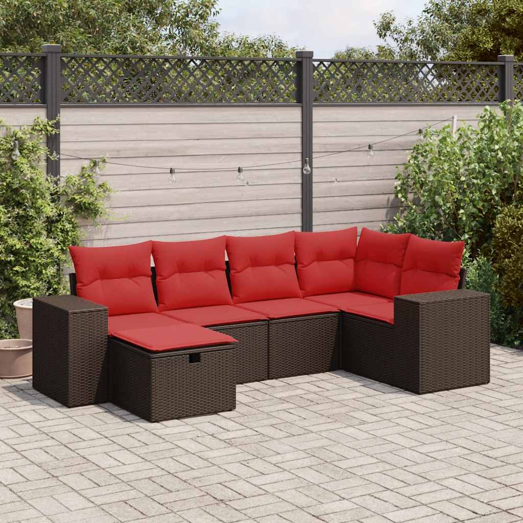 6-dijelni set vrtnih sofa od poliratana s jastucima smeđi
