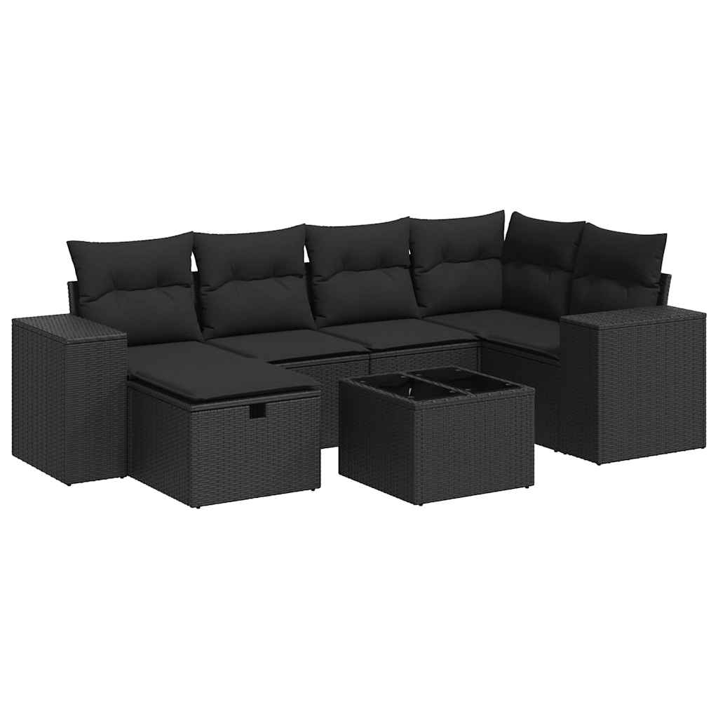 Thumbnail - vidaXL 7-tlg. Garten-Sofagarnitur mit Kissen Schwarz Poly Rattan