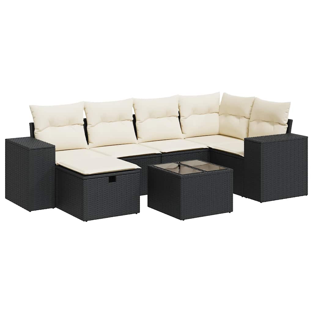 Thumbnail - vidaXL 7-tlg. Garten-Sofagarnitur mit Kissen Schwarz Poly Rattan