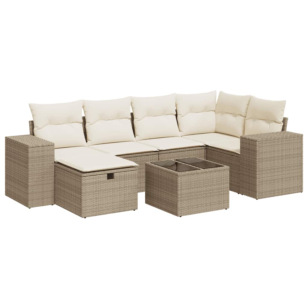Thumbnail - vidaXL 7-tlg. Garten-Sofagarnitur mit Kissen Beige Poly Rattan