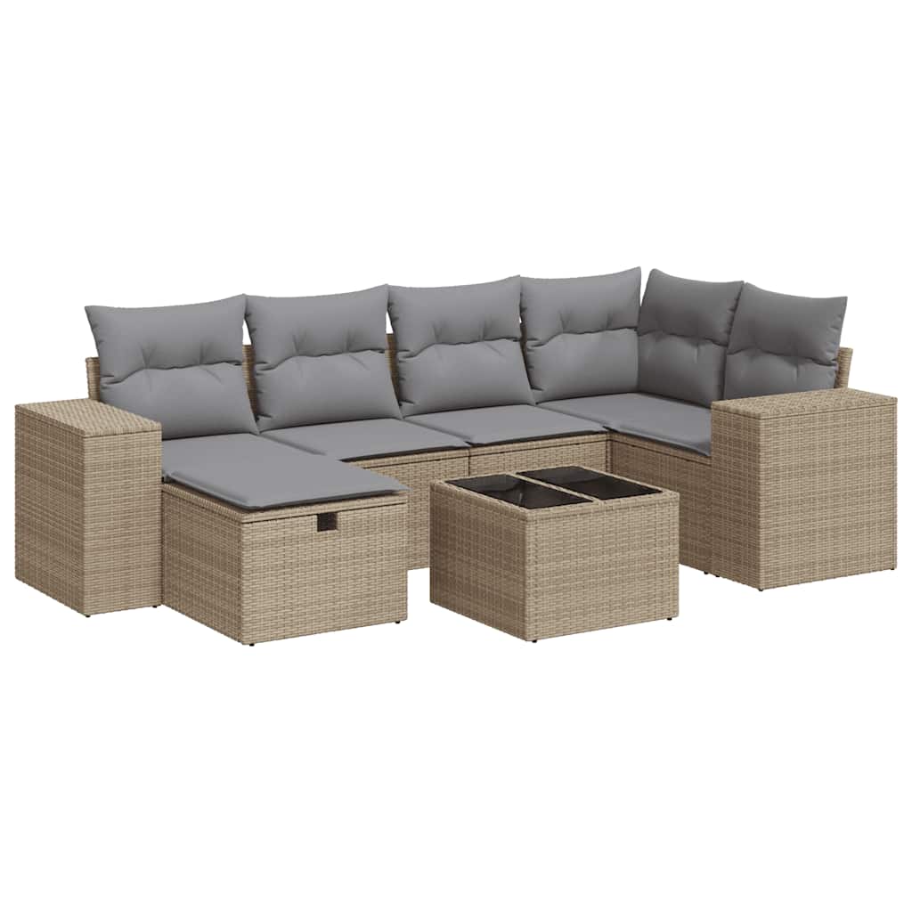 Thumbnail - vidaXL 7-tlg. Garten-Sofagarnitur mit Kissen Beige Poly Rattan