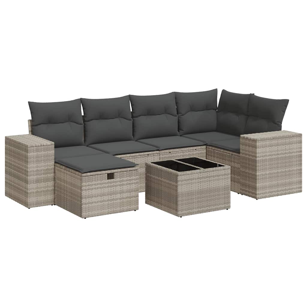 Thumbnail - vidaXL 7-tlg. Garten-Sofagarnitur mit Kissen Hellgrau Poly Rattan