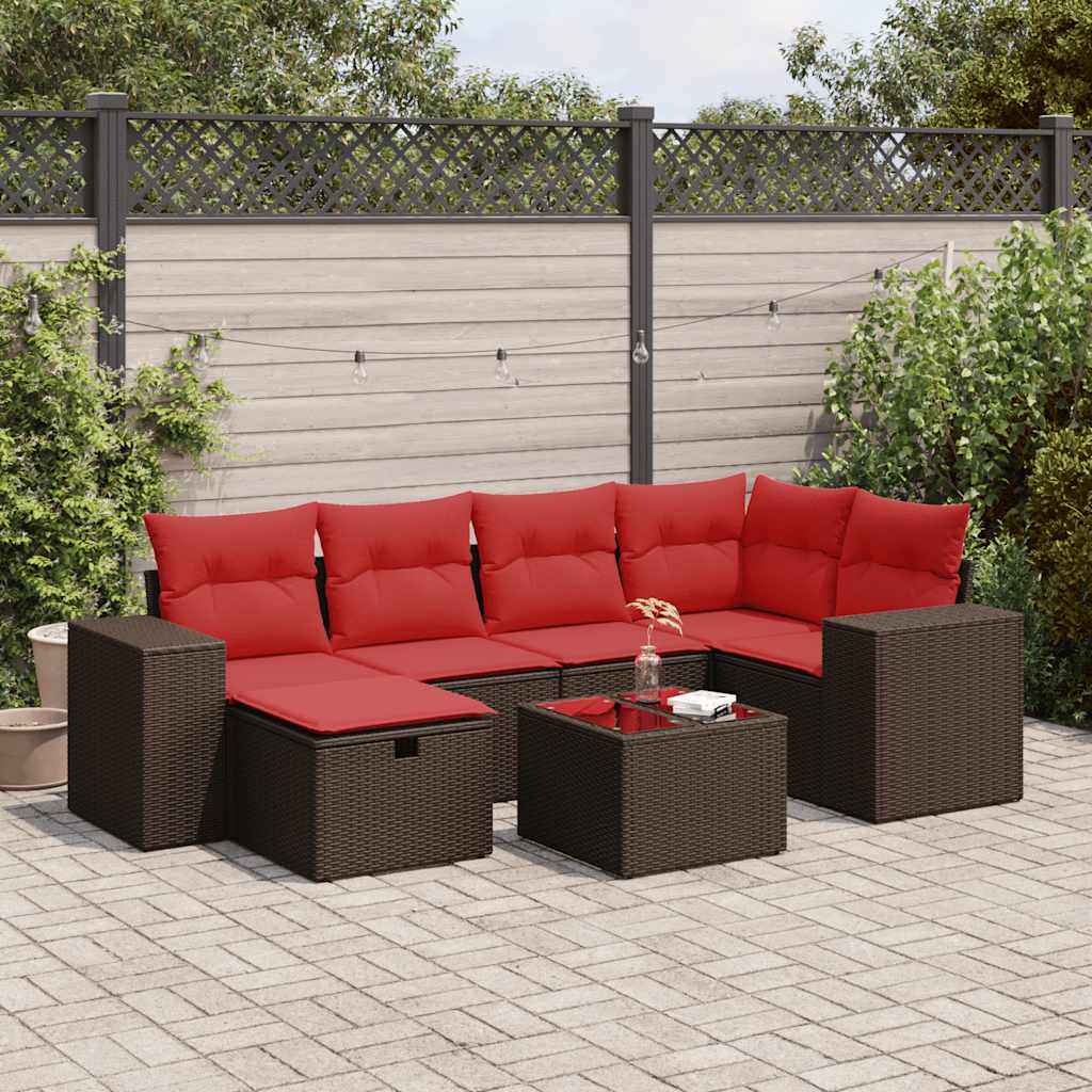 vidaXL Set canapele de grădină cu perne, 7 piese, maro, poliratan