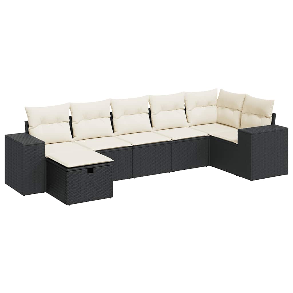 Thumbnail - vidaXL 7-tlg. Garten-Sofagarnitur mit Kissen Schwarz Poly Rattan
