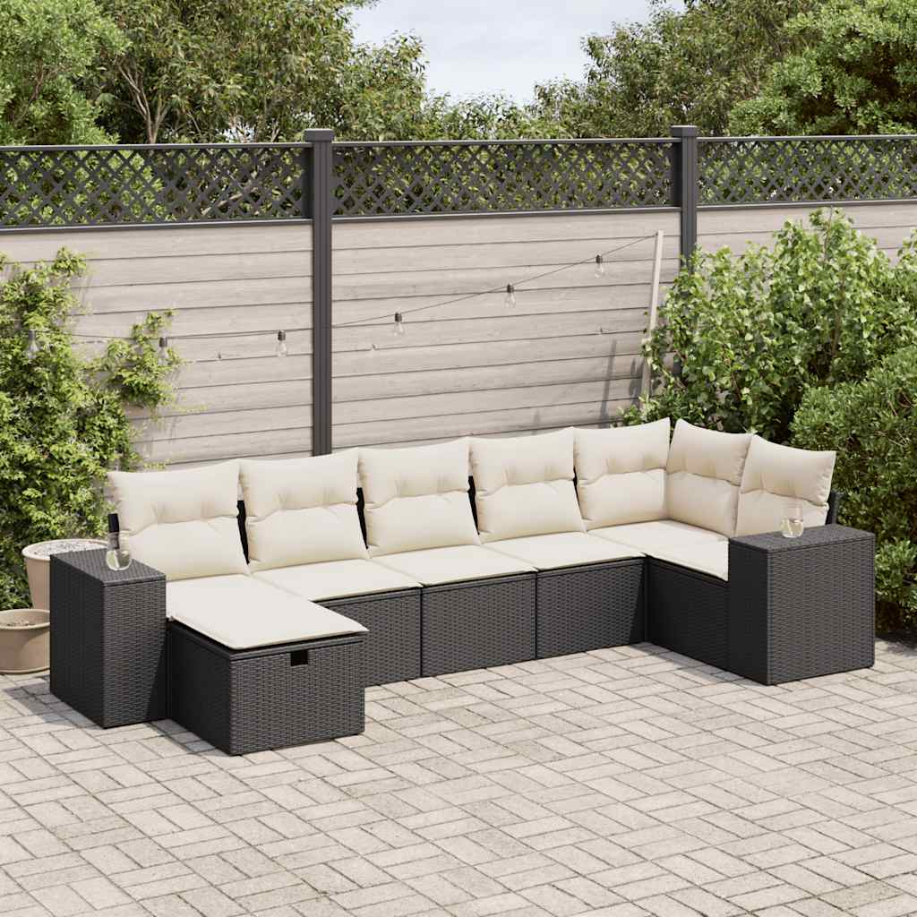 vidaXL Set canapele de grădină cu perne, 7 piese, negru, poliratan