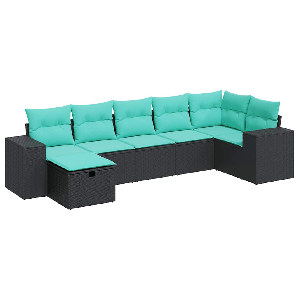 Thumbnail - vidaXL 7-tlg. Garten-Sofagarnitur mit Kissen Schwarz Poly Rattan