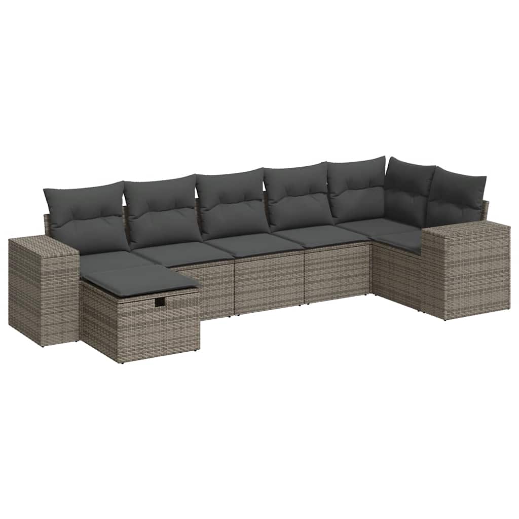 Thumbnail - vidaXL 7-tlg. Garten-Sofagarnitur mit Kissen Grau Poly Rattan