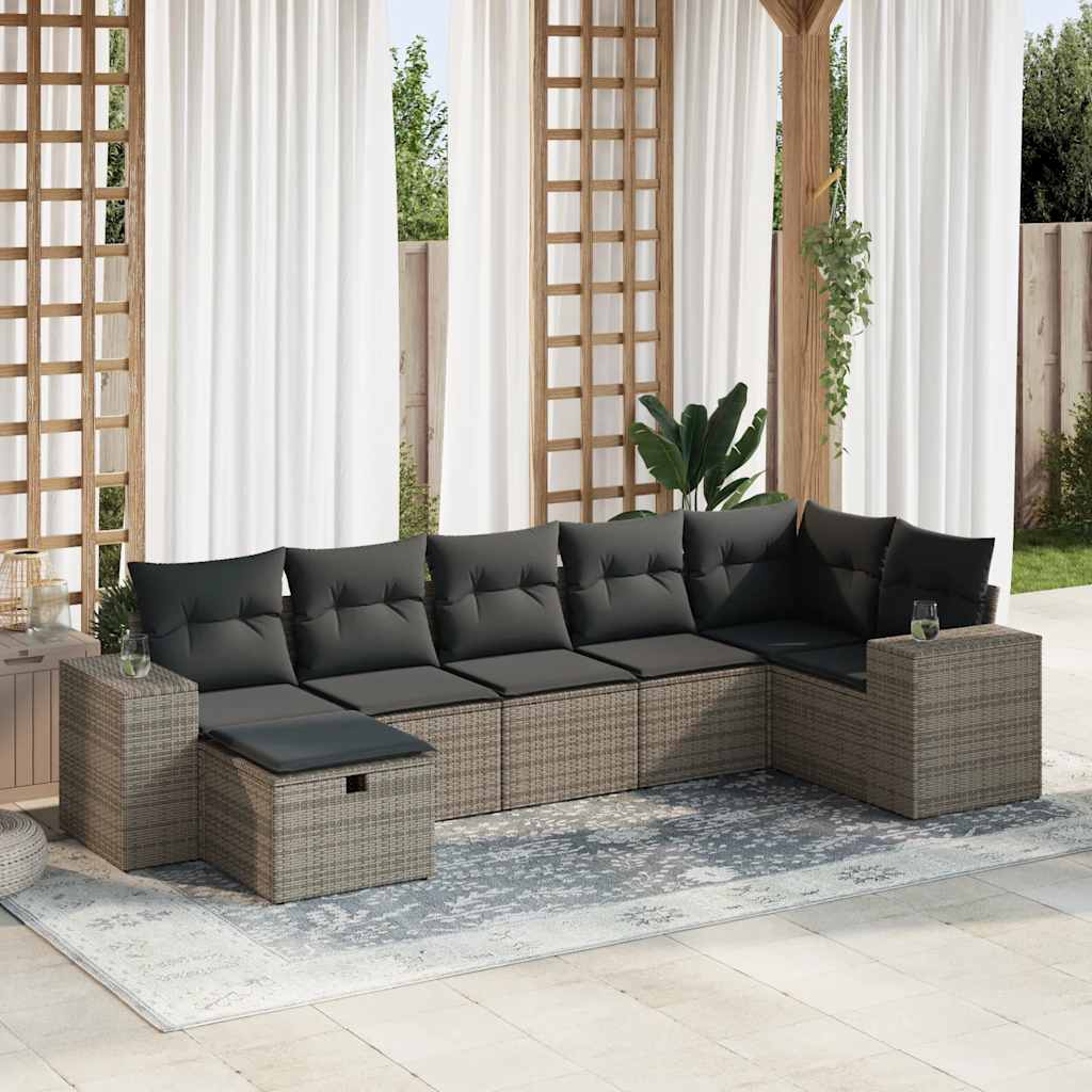 vidaXL 7-tlg. Garten-Sofagarnitur mit Kissen Grau Poly Rattan