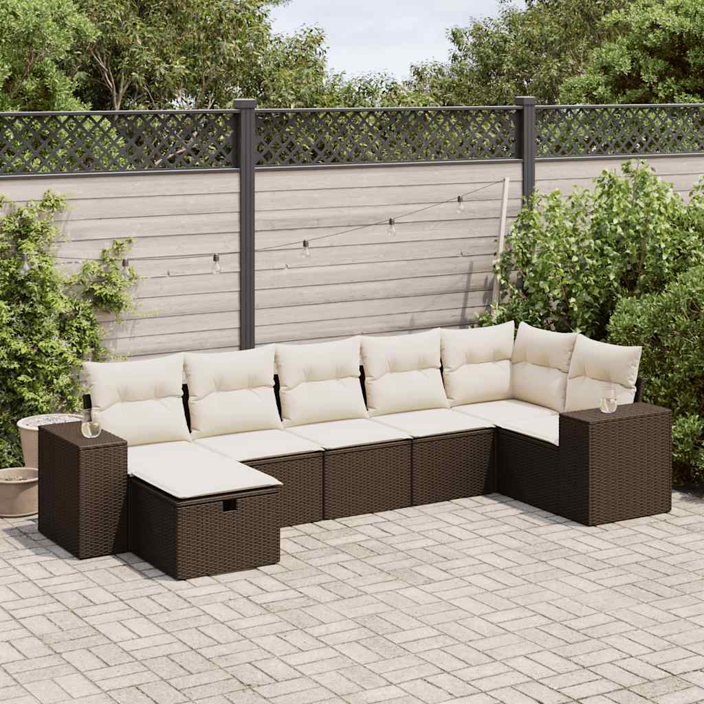 vidaXL 7-tlg. Garten-Sofagarnitur mit Kissen Braun Poly Rattan