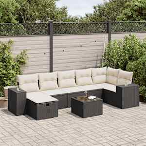 Vrtna sedežna garnitura 8-delna z blazinami črn poli ratan