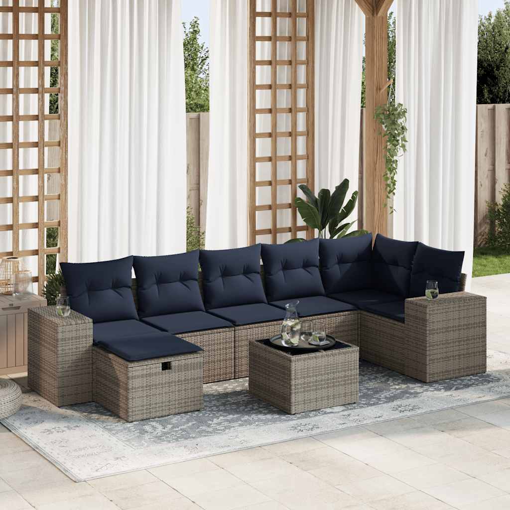 vidaXL Set canapele de grădină cu perne, 8 piese, gri, poliratan