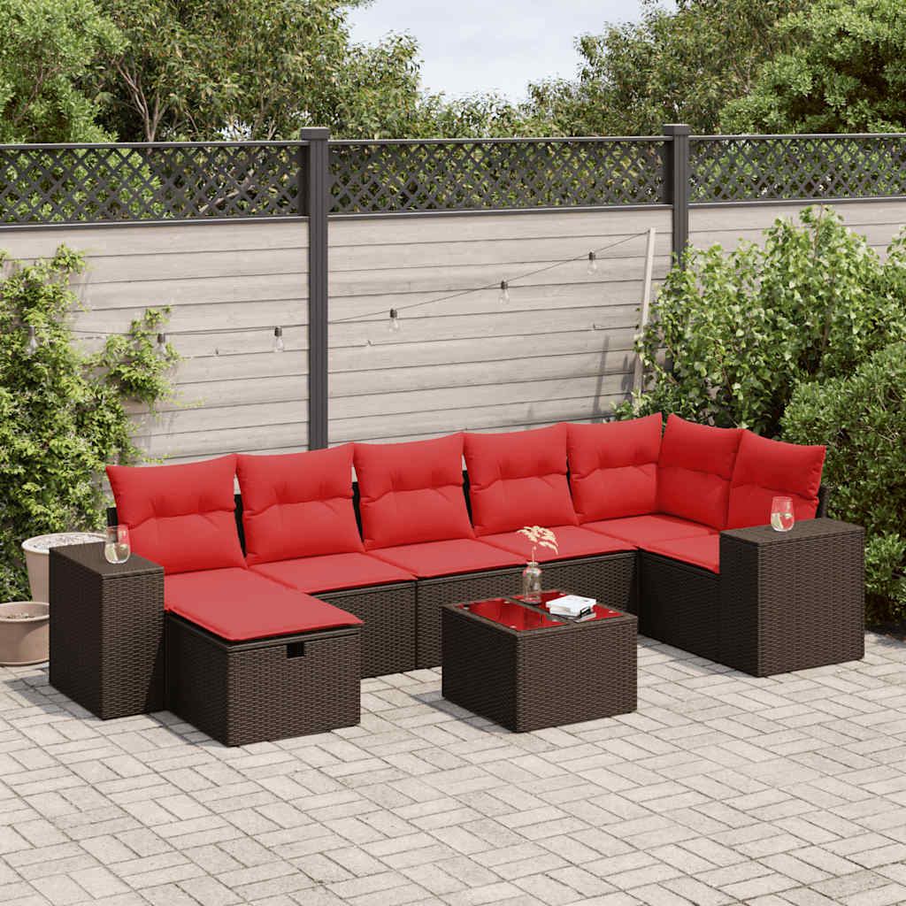 vidaXL 8-tlg. Garten-Sofagarnitur mit Kissen Braun Poly Rattan
