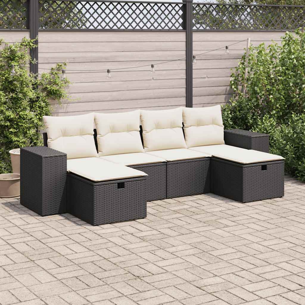 vidaXL 6-tlg. Garten-Sofagarnitur mit Kissen Schwarz Poly Rattan