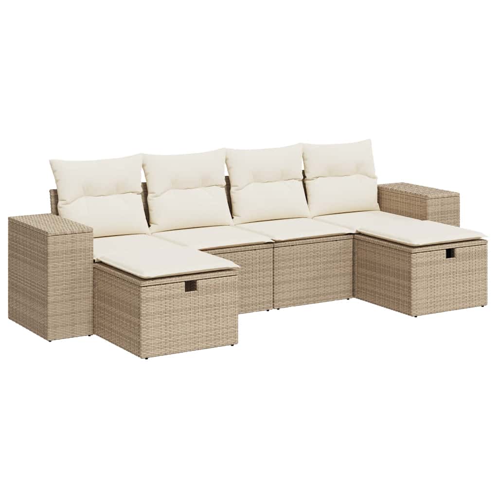 Thumbnail - vidaXL 6-tlg. Garten-Sofagarnitur mit Kissen Beige Poly Rattan
