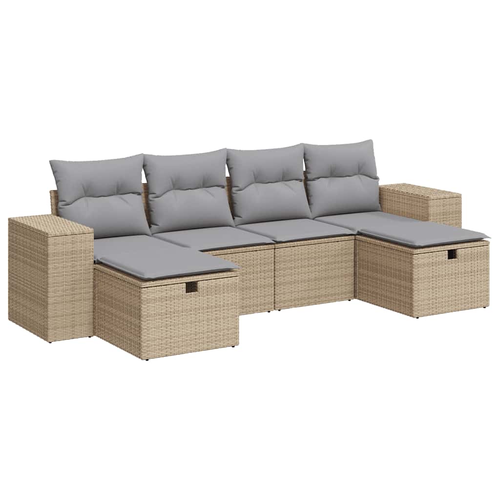 Thumbnail - vidaXL 6-tlg. Garten-Sofagarnitur mit Kissen Beige Poly Rattan