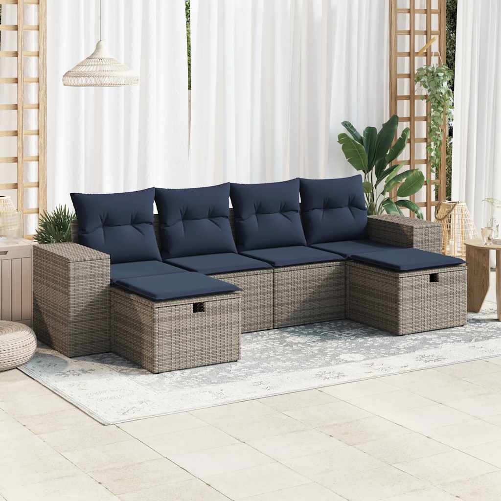 6-dijelni set vrtnih sofa od poliratana s jastucima sivi