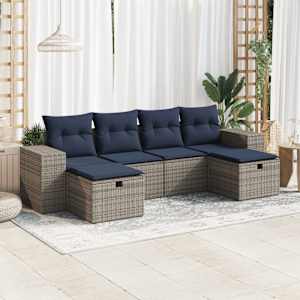 Vrtna sedežna garnitura 6-delna z blazinami siv poli ratan