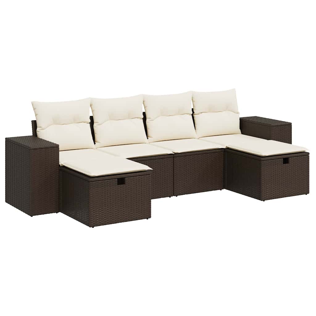 Thumbnail - vidaXL 6-tlg. Garten-Sofagarnitur mit Kissen Braun Poly Rattan
