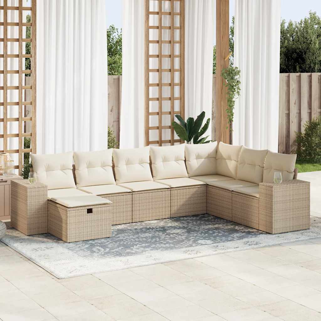 vidaXL 8-tlg. Garten-Sofagarnitur mit Kissen Beige Poly Rattan