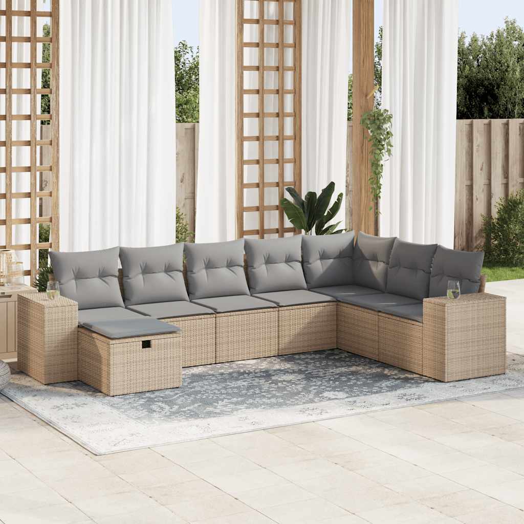 vidaXL 8-tlg. Garten-Sofagarnitur mit Kissen Beige Poly Rattan