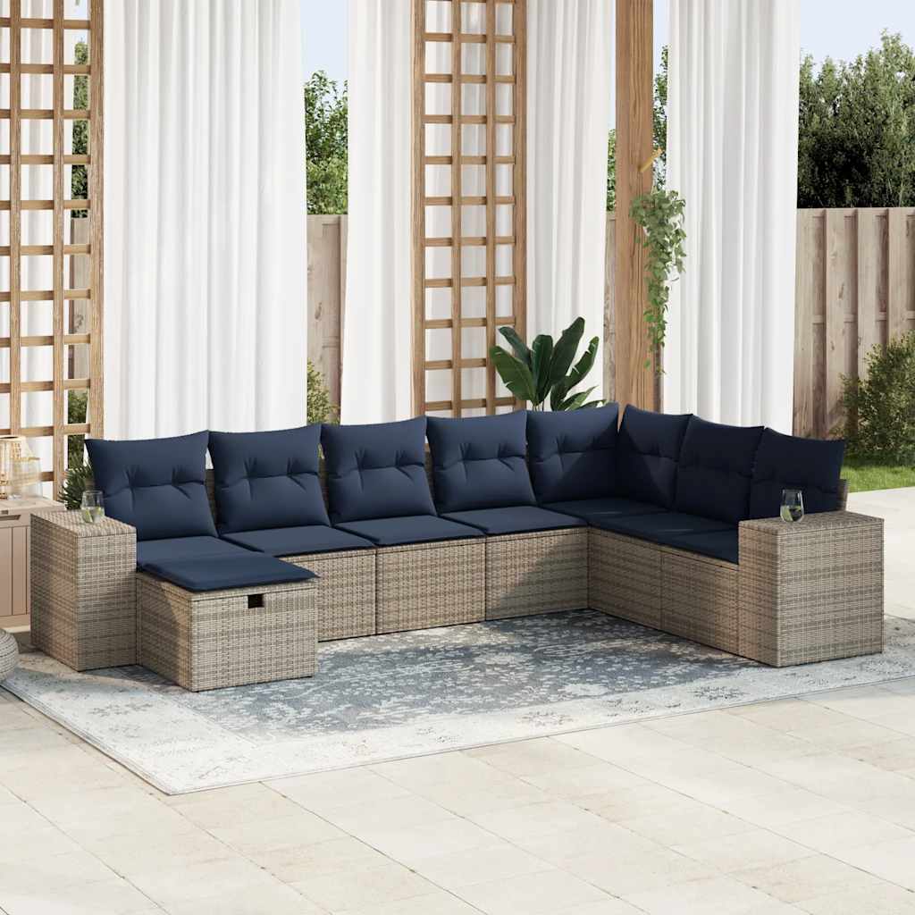 vidaXL 8-tlg. Garten-Sofagarnitur mit Kissen Grau Poly Rattan