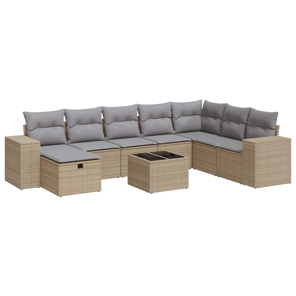Thumbnail - vidaXL 9-tlg. Garten-Sofagarnitur mit Kissen Beige Poly Rattan