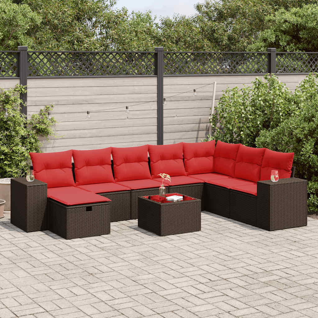 vidaXL Set canapele de grădină cu perne, 9 piese, maro, poliratan