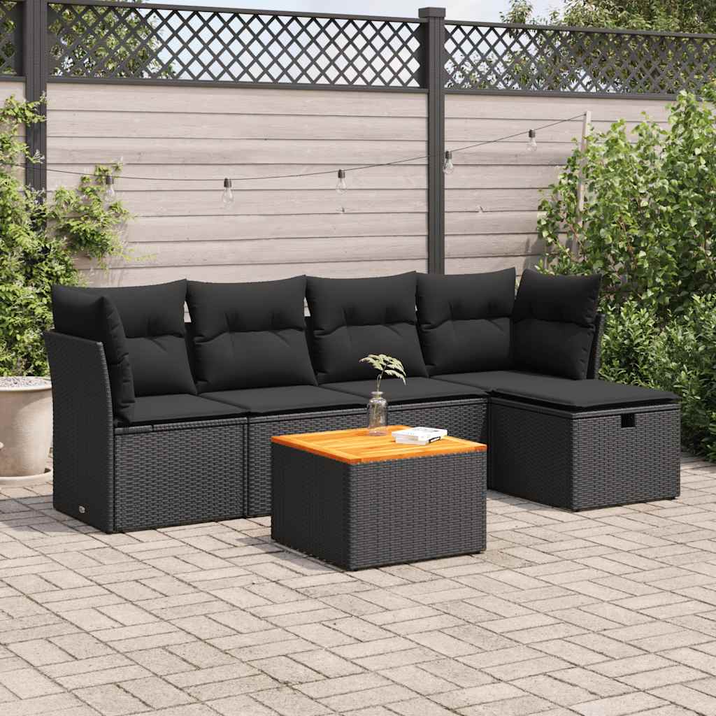 vidaXL 6-tlg. Garten-Sofagarnitur mit Kissen Schwarz Poly Rattan