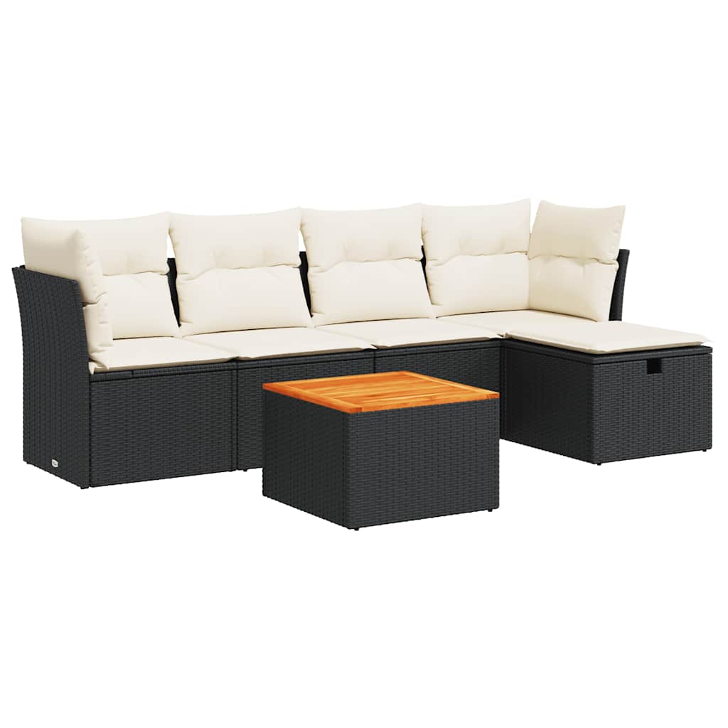 Thumbnail - vidaXL 6-tlg. Garten-Sofagarnitur mit Kissen Schwarz Poly Rattan