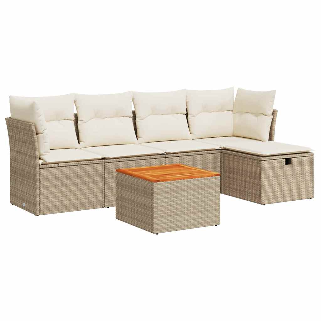 Thumbnail - vidaXL 6-tlg. Garten-Sofagarnitur mit Kissen Beige Poly Rattan