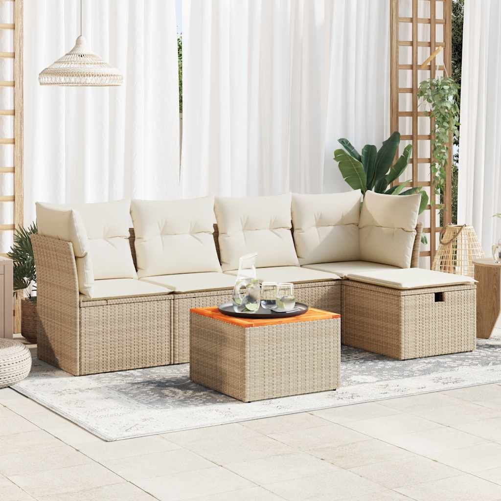 vidaXL 6-tlg. Garten-Sofagarnitur mit Kissen Beige Poly Rattan