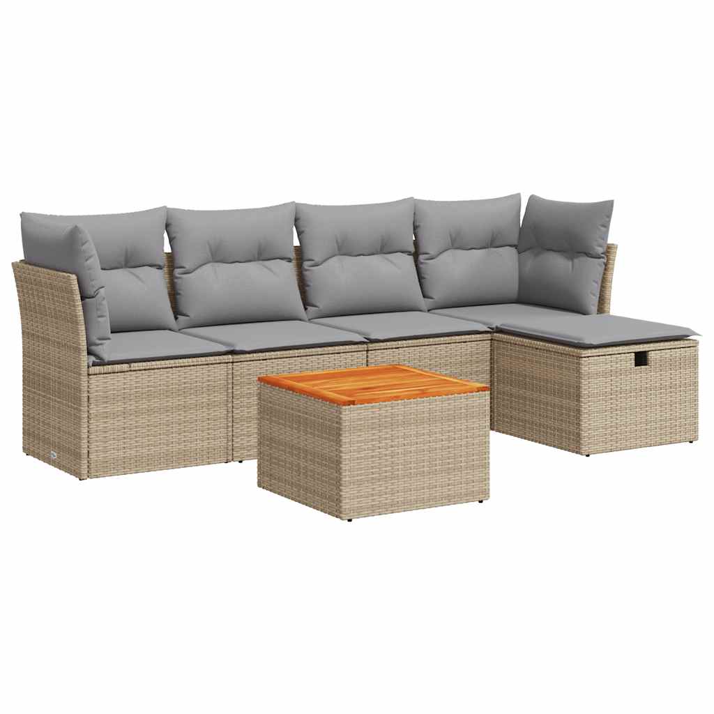 Thumbnail - vidaXL 6-tlg. Garten-Sofagarnitur mit Kissen Beige Poly Rattan