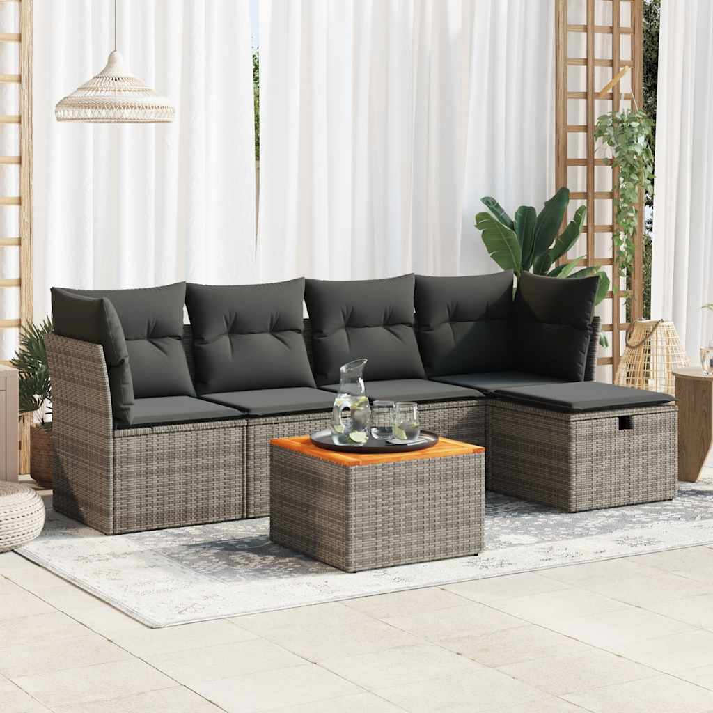 vidaXL 6-tlg. Garten-Sofagarnitur mit Kissen Grau Poly Rattan