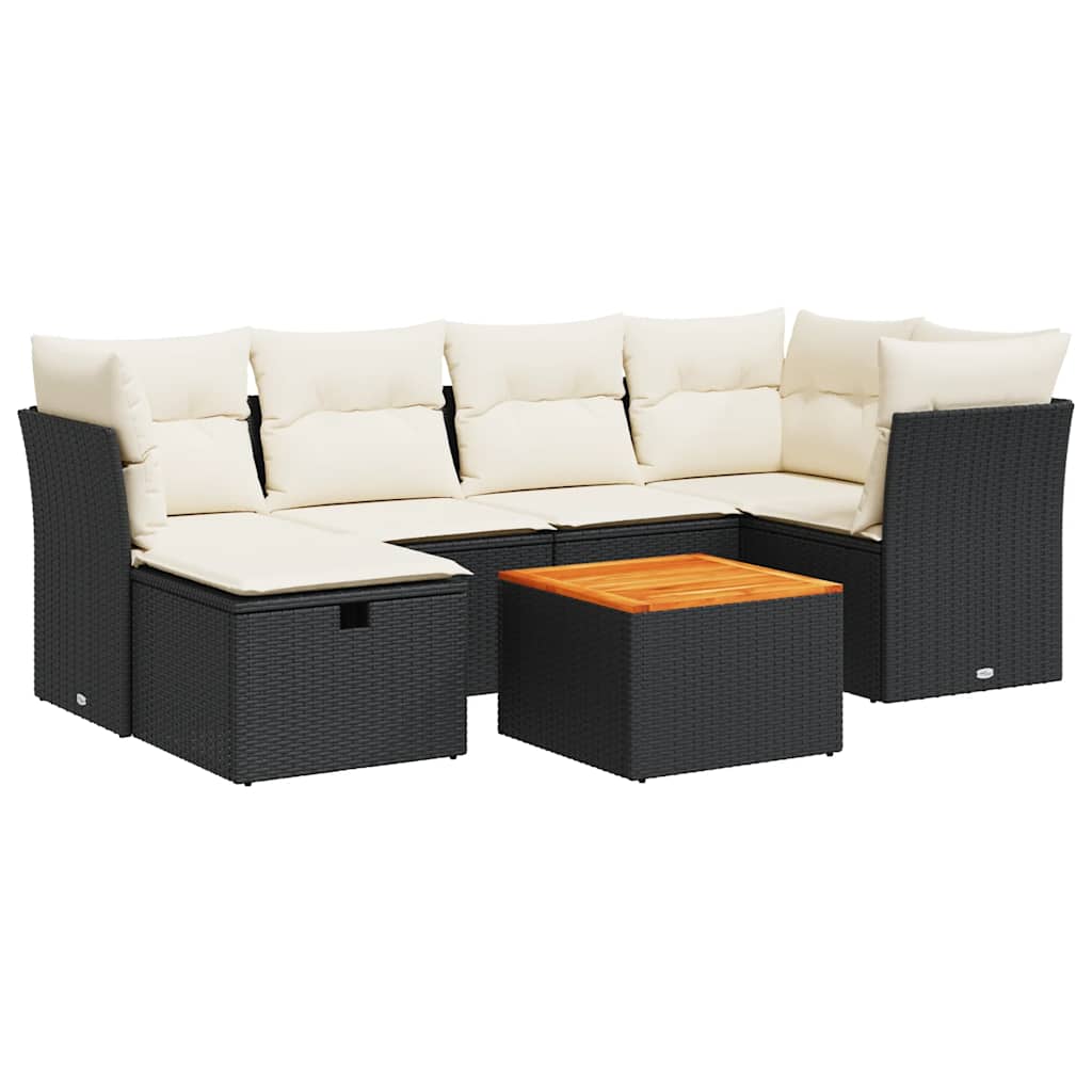Thumbnail - vidaXL 7-tlg. Garten-Sofagarnitur mit Kissen Schwarz Poly Rattan