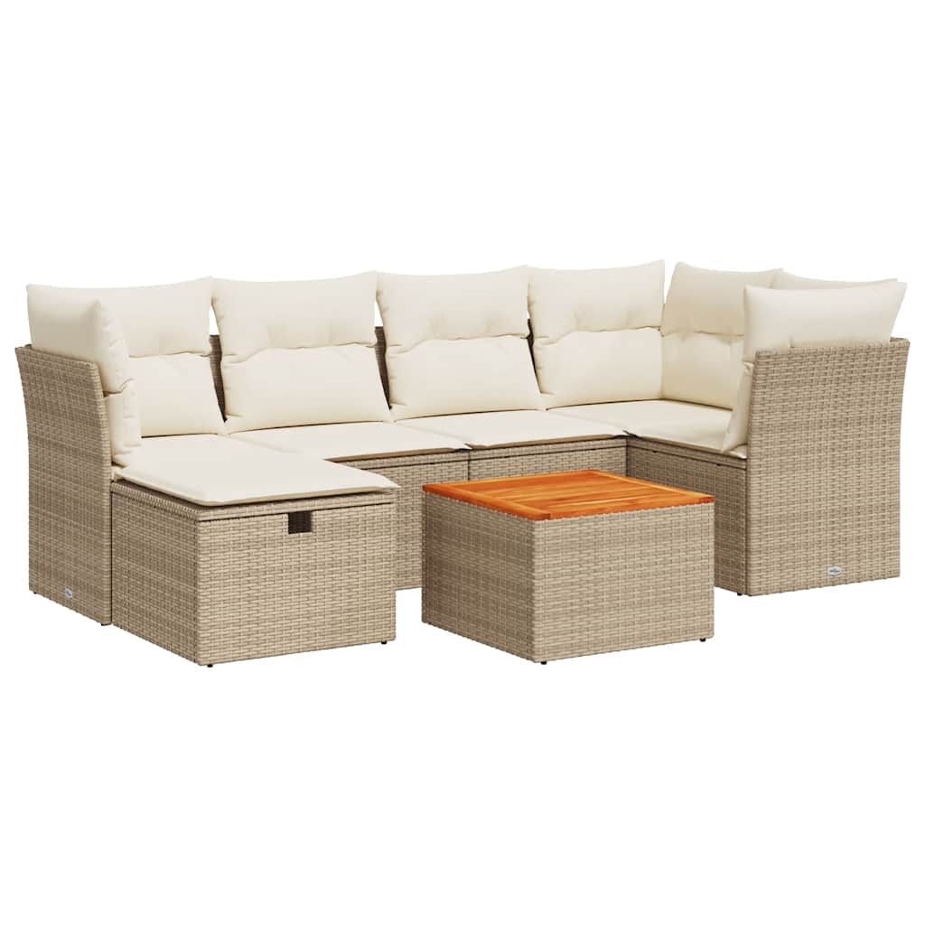 Thumbnail - vidaXL 7-tlg. Garten-Sofagarnitur mit Kissen Beige Poly Rattan
