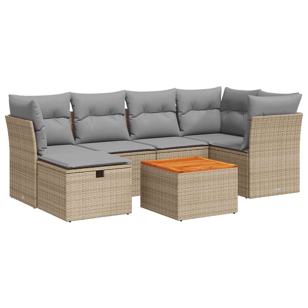 Thumbnail - vidaXL 7-tlg. Garten-Sofagarnitur mit Kissen Beige Poly Rattan