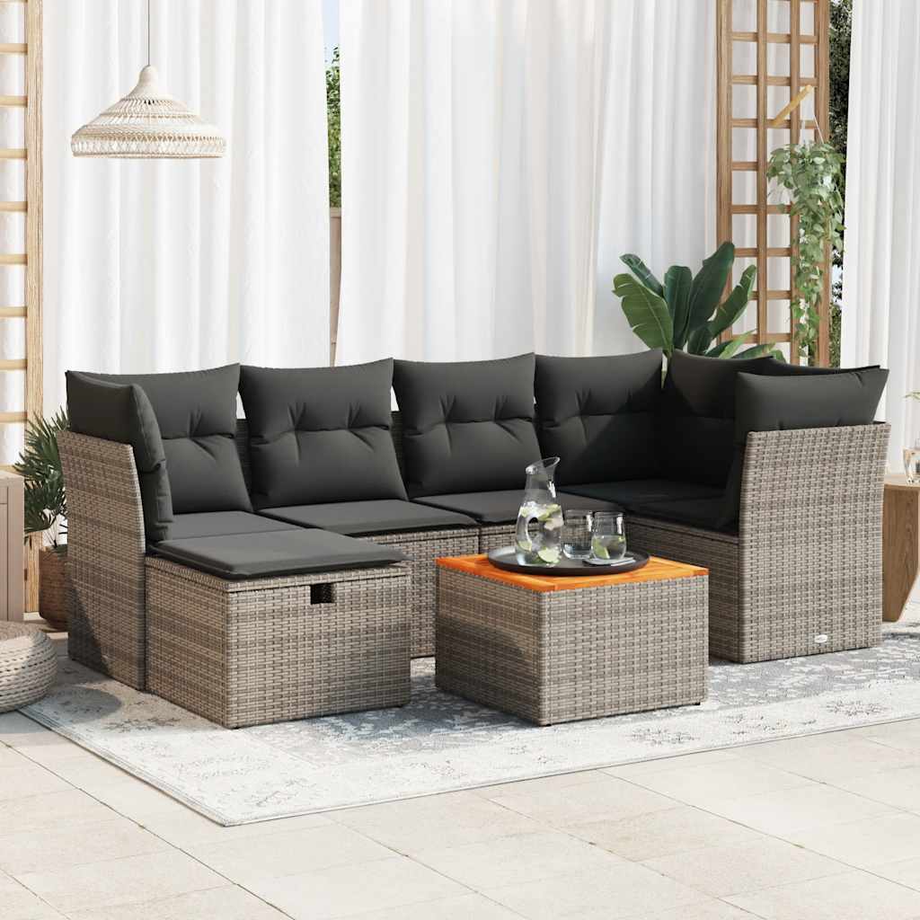 vidaXL Set canapele de grădină, 7 piese, cu perne, gri, poliratan