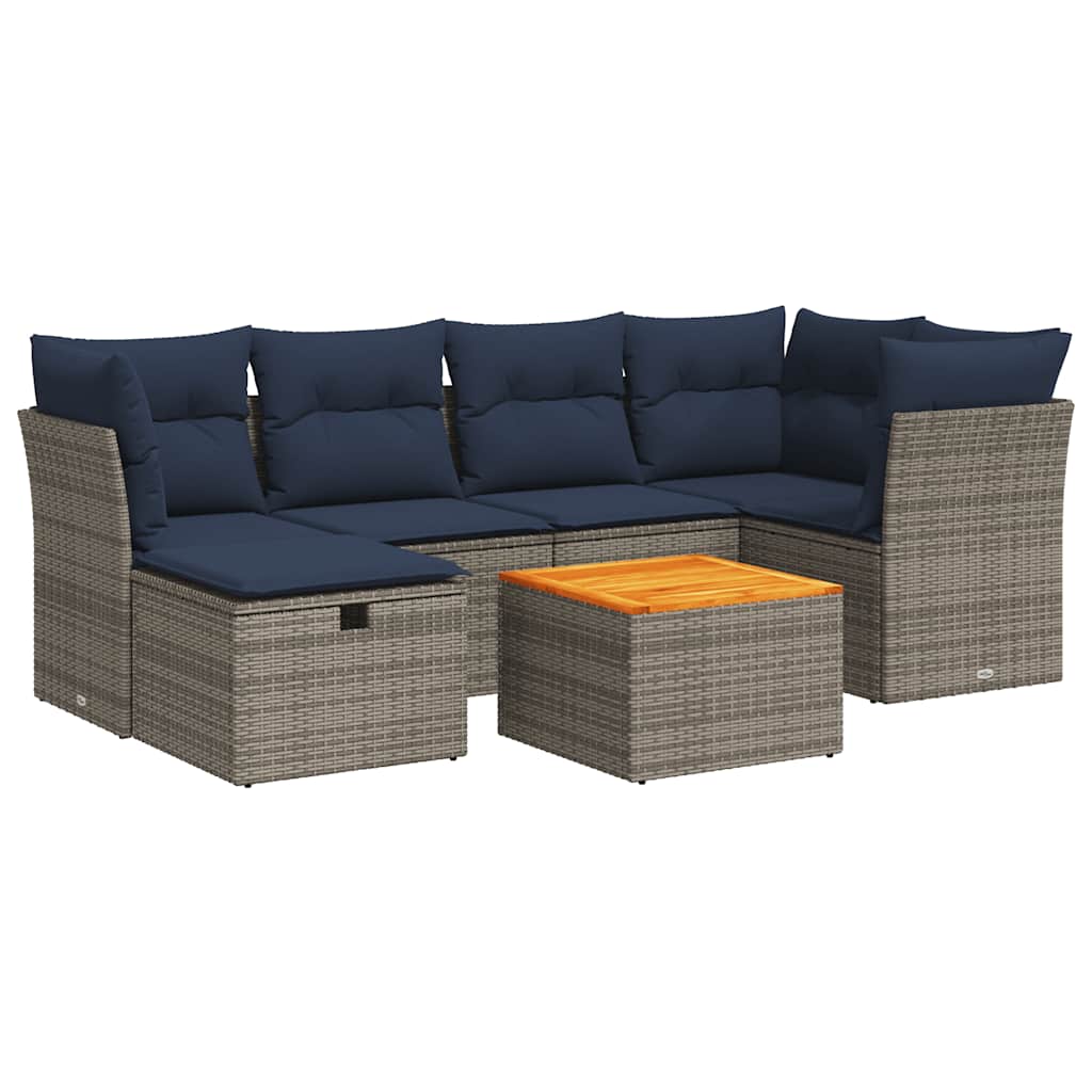 Thumbnail - vidaXL 7-tlg. Garten-Sofagarnitur mit Kissen Grau Poly Rattan